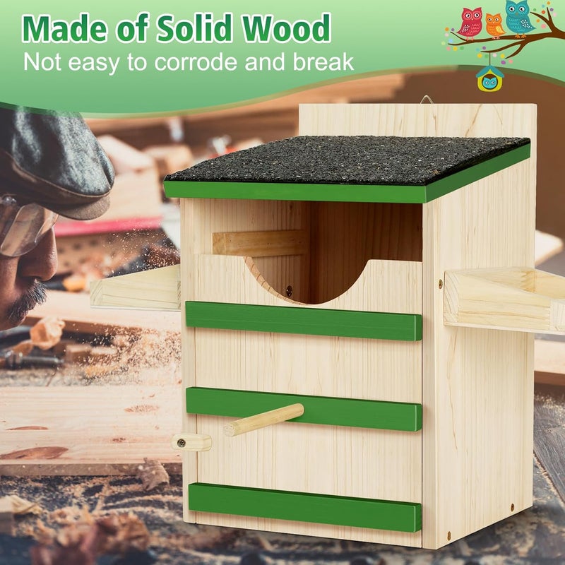 HAFTKD Owl House, Screech Wooden Owl Nesting Box, Weatherproof Design with Bird Stand, Large Opening, Mounting Screws, and Wood Shavings for Outside Backyard - Image 2